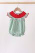 Green Watermelon Stripe Smocked Embroidered Seersucker Bubble
