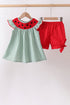 Green Watermelon Stripe Smocked Embroidered Seersucker Set