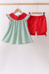 Green Watermelon Stripe Smocked Embroidered Seersucker Set