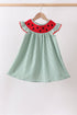 Green Watermelon Stripe Smocked Embroidered Seersucker Dress