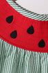 Green Watermelon Stripe Smocked Embroidered Seersucker Dress