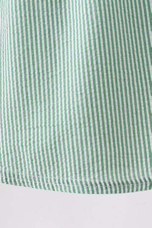 Green Watermelon Stripe Smocked Embroidered Seersucker Dress