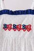 Navy bow applique ruffle dress