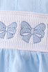 Blue Bow Smocked Embroidered Jacquard Bubble