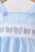Blue Bow Smocked Embroidered Jacquard Bubble