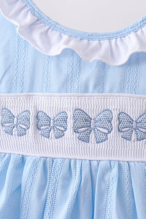 Blue Bow Smocked Embroidered Jacquard Set