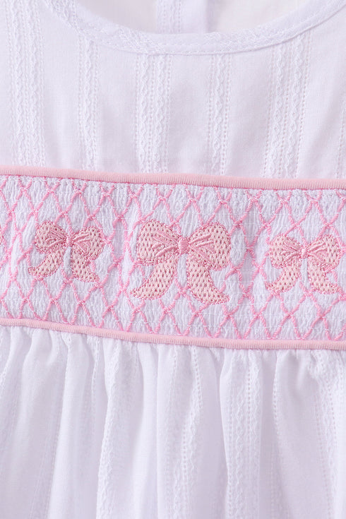 White Bow Smocked Jacquard Ruffle Shorts Set