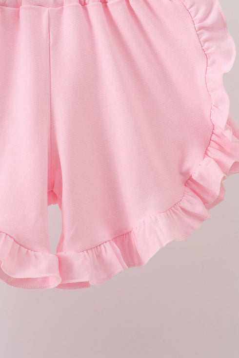 White Bow Smocked Jacquard Ruffle Shorts Set