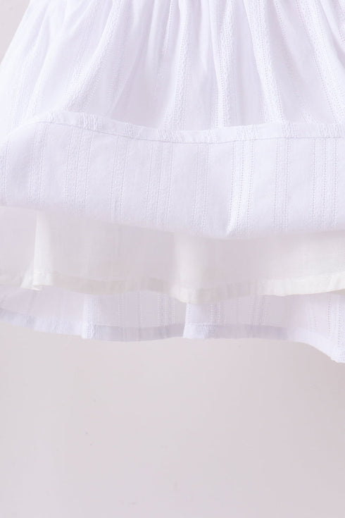 White Bow Smocked Jacquard Ruffle Shorts Set