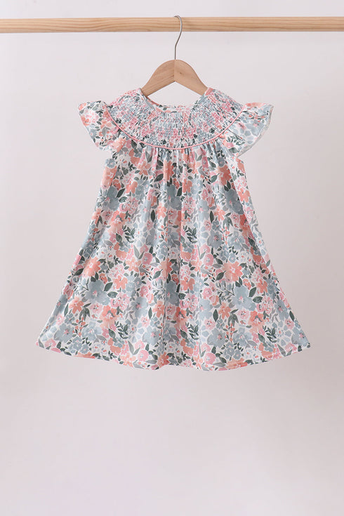 Pink Floral Smocked dress