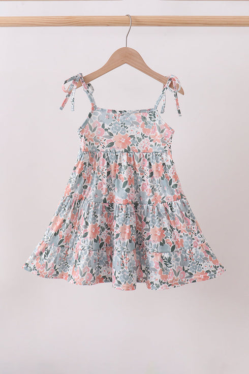 Pink Floral tiered Dress