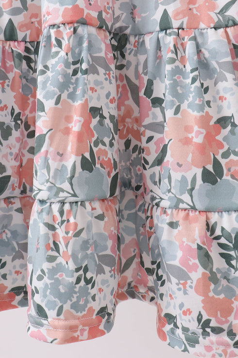 Pink Floral tiered Dress