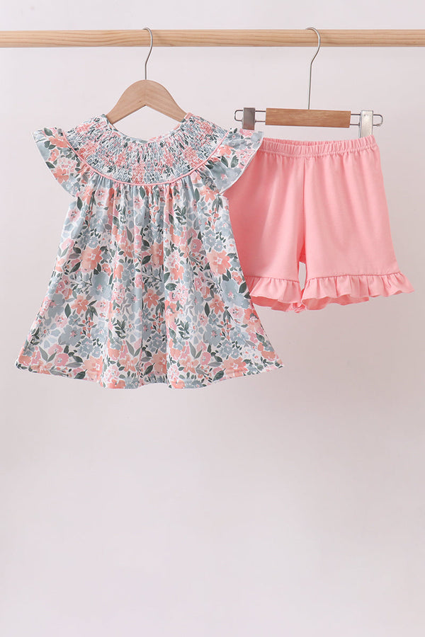 Pink Floral Smocked Set