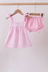 Pink stripe seersucker strawberry smocked bloomer set