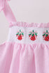 Pink stripe seersucker strawberry smocked dress
