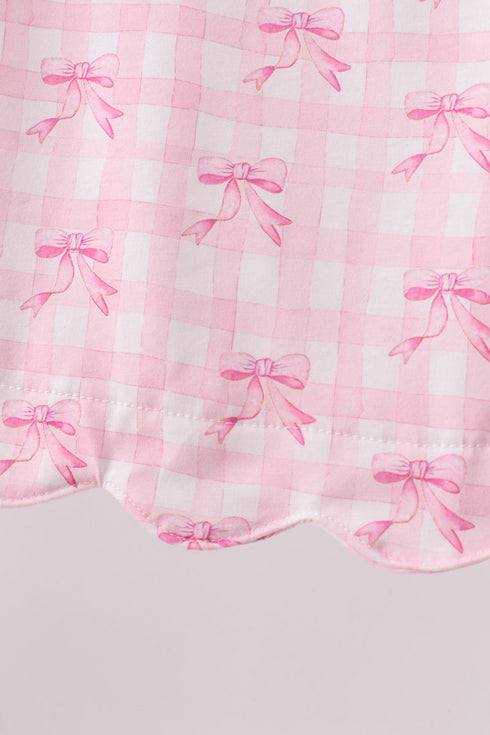 Pink bow print scalloped bloomer set