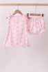Pink bow print scalloped bloomer set
