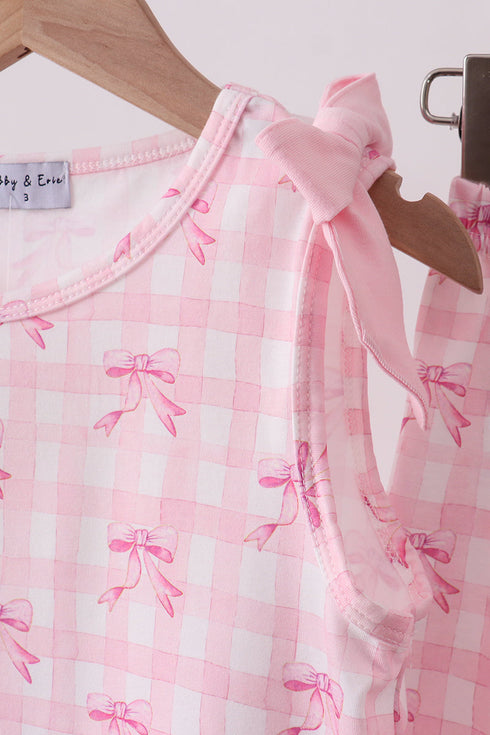 Pink bow print scalloped bloomer set