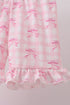 Pink bow print scalloped ruffle shorts set