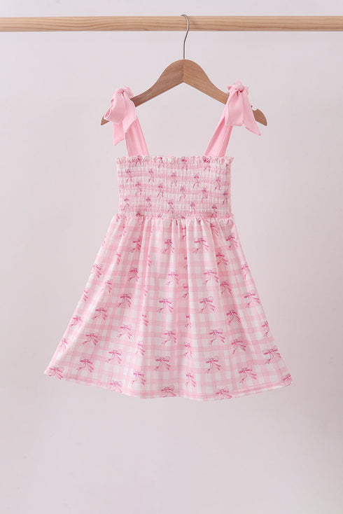 Pink bow smocked ruffle dress
