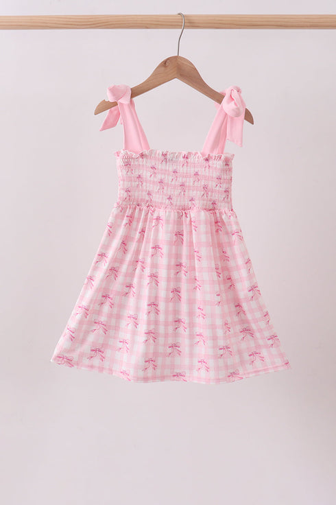 Pink bow smocked ruffle dress