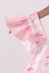 Pink bow print ruffle one-piece swimsuit