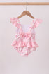 Pink bow print ruffle one-piece swimsuit