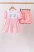 Pink Gingham Animal Embroidered Set