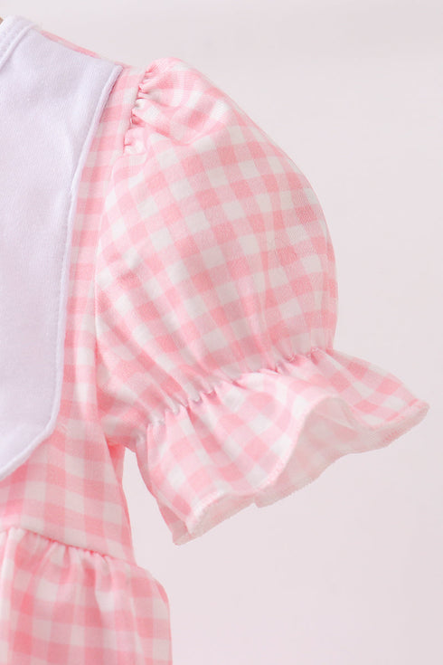 Pink Gingham Animal Embroidered Bubble