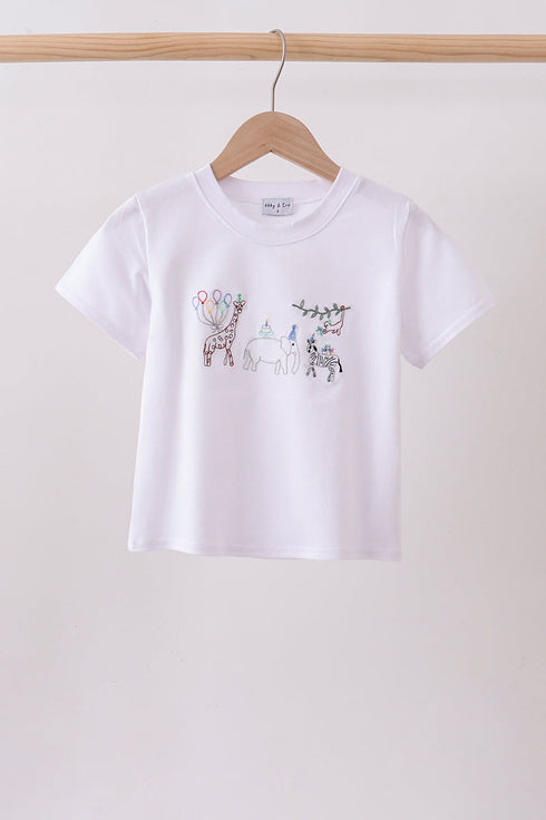 White Animal Embroidered Top