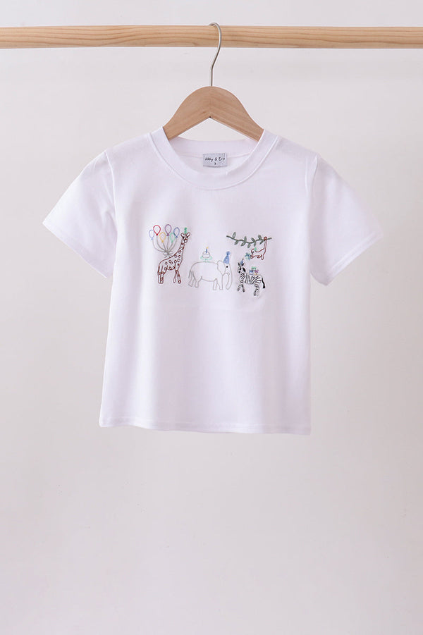 White Animal Embroidered Top