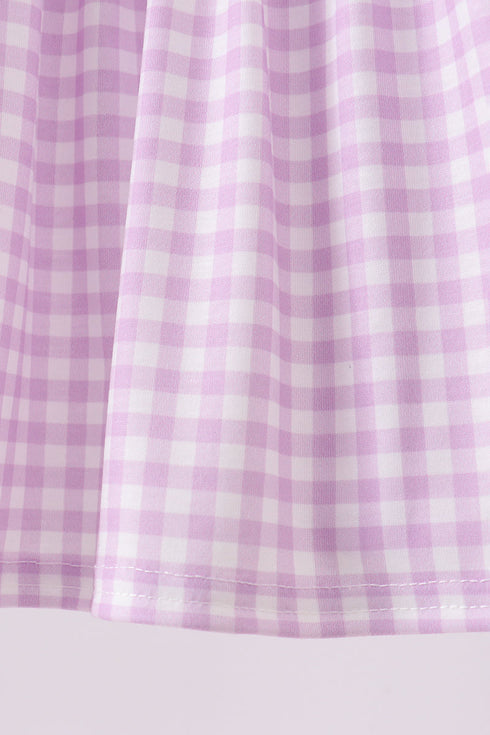 Purple floral embroidery gingham ruffle shorts set