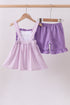 Purple floral embroidery gingham ruffle shorts set
