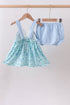 Blue beach print bow bloomer set