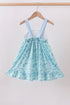 Blue beach print bow ruffle dress