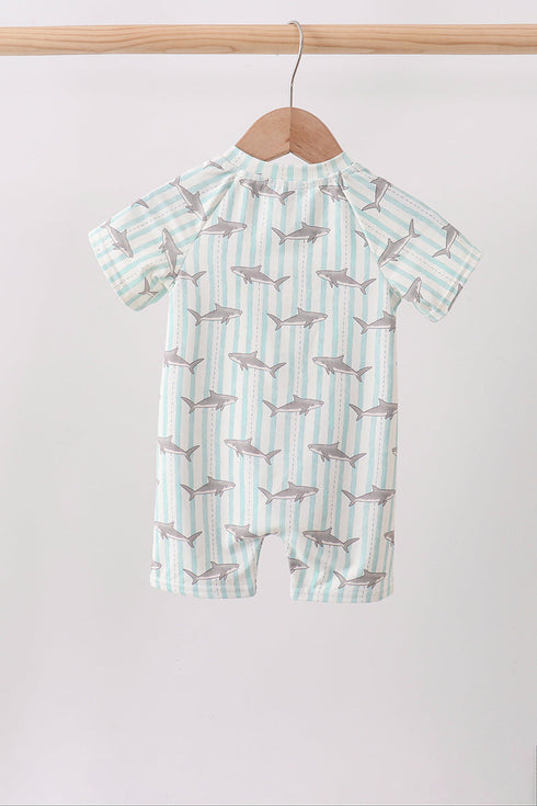 Green Stripe Shark UPF Swim One-Piece