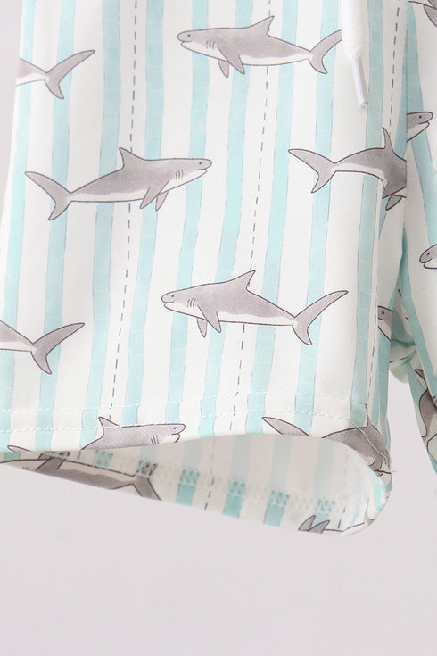 Green Stripe Shark UPF Swim Trunks