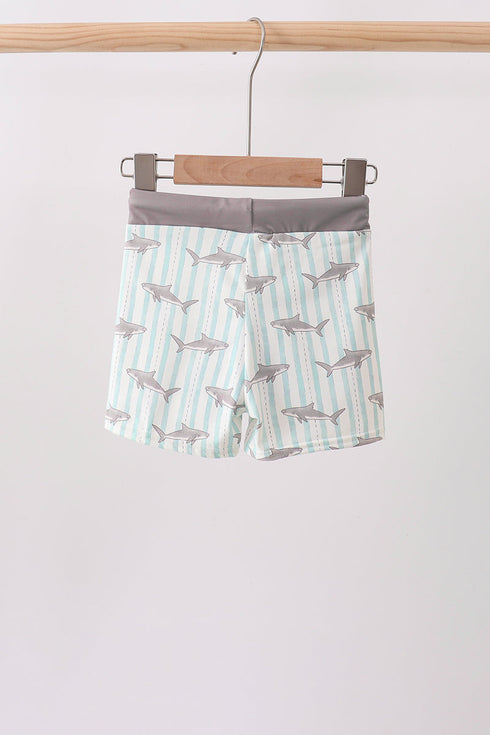 Green Stripe Shark UPF Swim Trunks