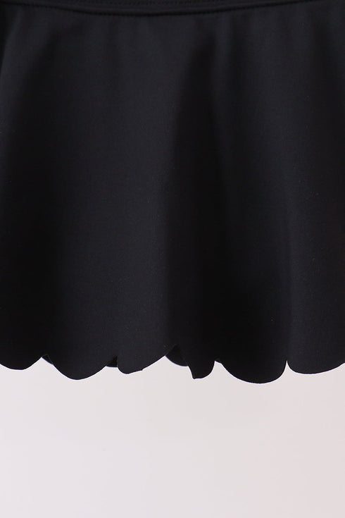 Black Scalloped Yoga Skorts Set