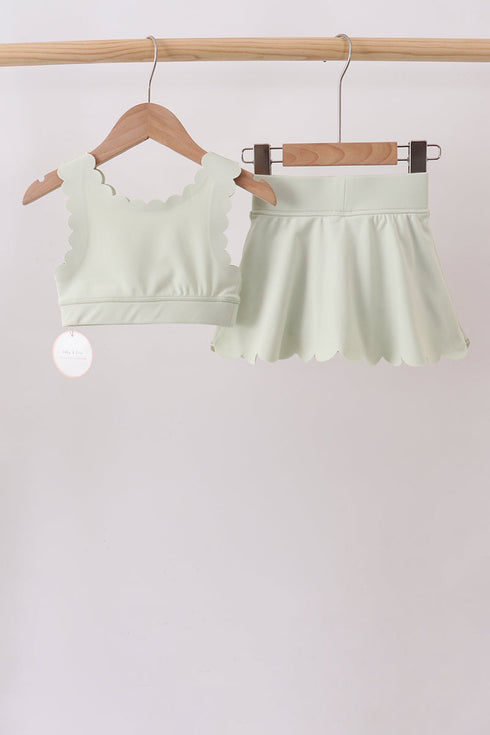 Green Scalloped Yoga Skorts Set