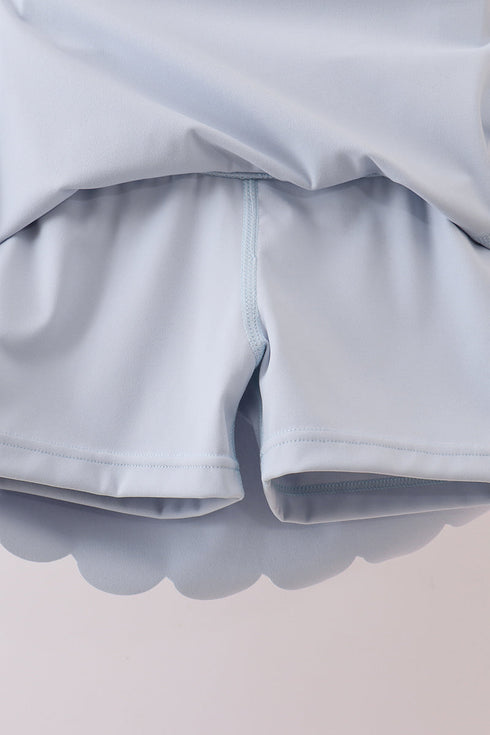 Blue Scalloped Yoga Skorts Set