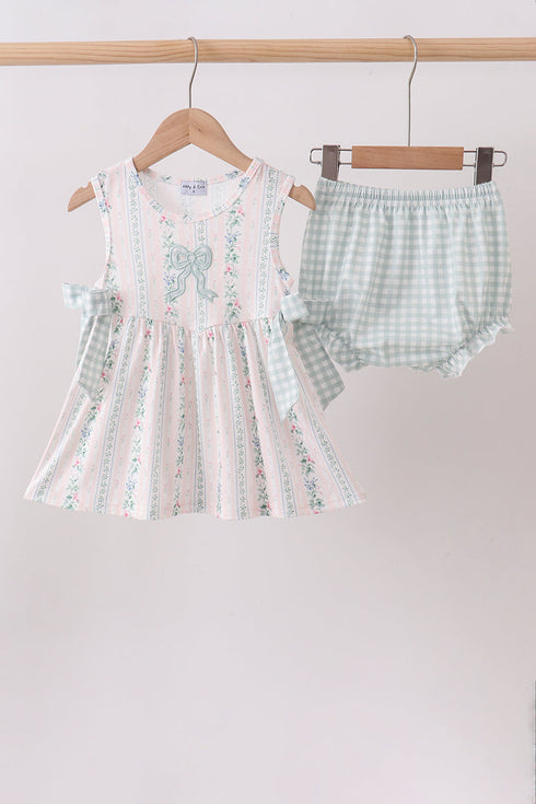 Bow Floral Applique Bloomer Set
