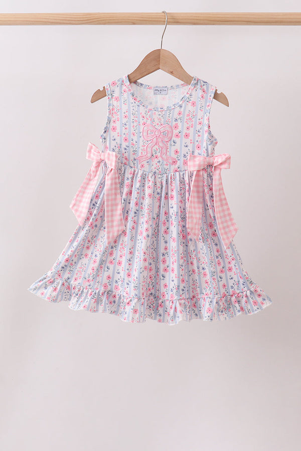 Pink Floral Bow Applique Bow Dress