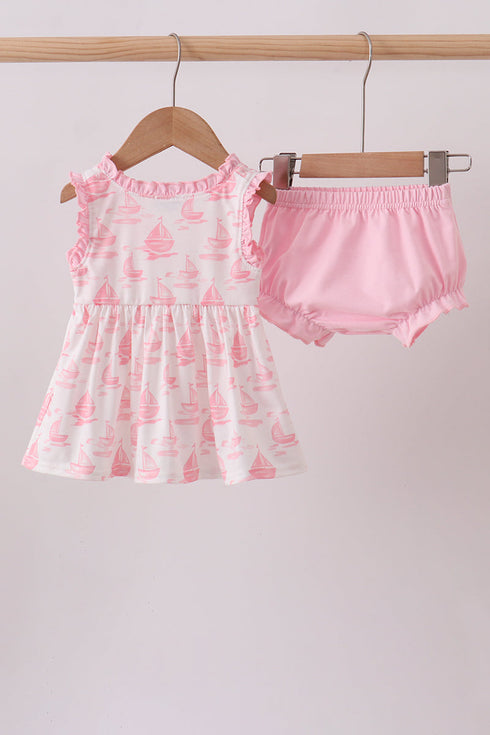 Pink Sailboat Embroidered Bloomer Set