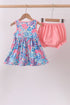 Pink tropical floral print ruffle bow bloomer set