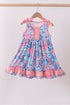 Pink tropical floral print ruffle dress