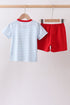 Blue Fire Engine Stripe Embroidered Set