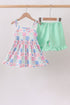 Green Bow Checkered Ruffle Shorts Set