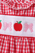 Red Apple Bow Smocked Gingham Ruffle Shorts Set