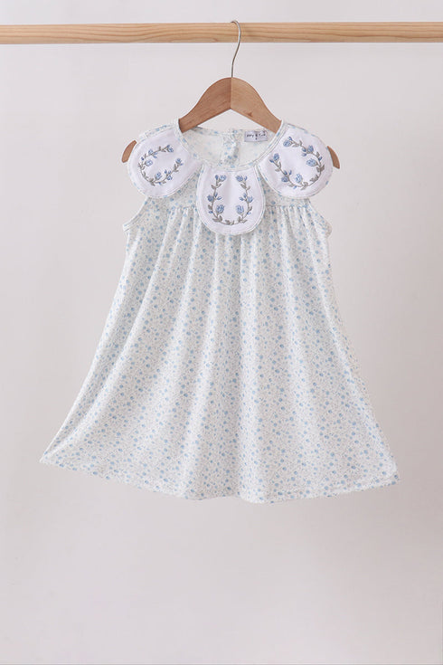 Blue Floral Embroidered Dress